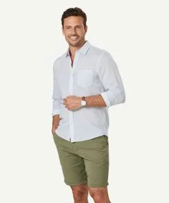 Gazman Tailored Linen Blend Geo Print Long Sleeve Shirt - Pale Blue -Cheap Gazman Store 6 46983