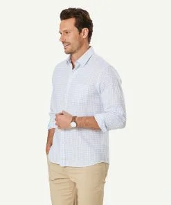 Gazman Tailored Linen Blend Check Long Sleeve Shirt - White -Cheap Gazman Store 6 47008