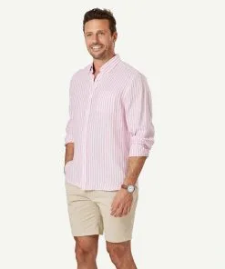 Gazman French Linen Stripe Long Sleeve Shirt - Pink -Cheap Gazman Store 6 47042