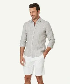 Gazman Tailored French Linen Stripe Long Sleeve Shirt - Sage -Cheap Gazman Store 6 47048