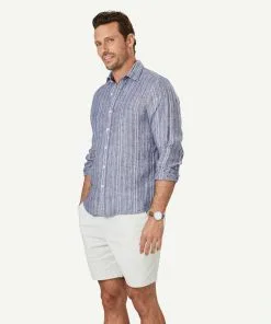 Gazman Tailored French Linen Stripe Long Sleeve Shirt - Chambray 9 Gazman Tailored French Linen Stripe Long Sleeve Shirt - Chambray -Cheap Gazman Store 6 47052