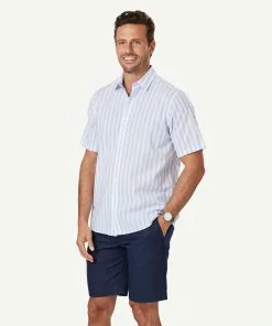 Gazman Casual Bold Melange Stripe Short Sleeve Shirt - Blue -Cheap Gazman Store 6 47318