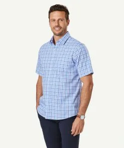 Gazman Easy Care Check Short Sleeve Shirt - Blue -Cheap Gazman Store 6 47329