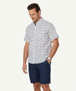 Gazman Casual Fish Print Short Sleeve Shirt - White -Cheap Gazman Store 6 47334