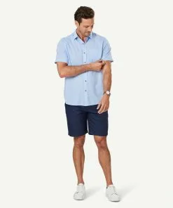 Gazman Linen Blend Plain Short Sleeve Shirt - Blue -Cheap Gazman Store 6 47362