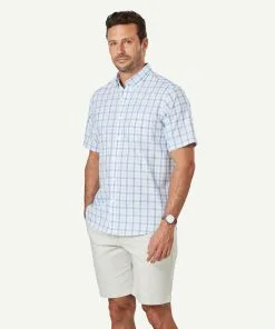 Gazman Easy Care Slub Check Short Sleeve Shirt - Blue -Cheap Gazman Store 6 47418