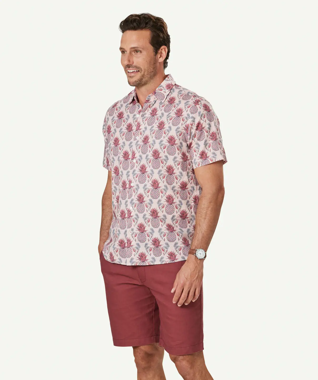 Gazman Linen Blend Pineapple Print Short Sleeve Shirt - Pink 8 Gazman Linen Blend Pineapple Print Short Sleeve Shirt - Pink - Image 6