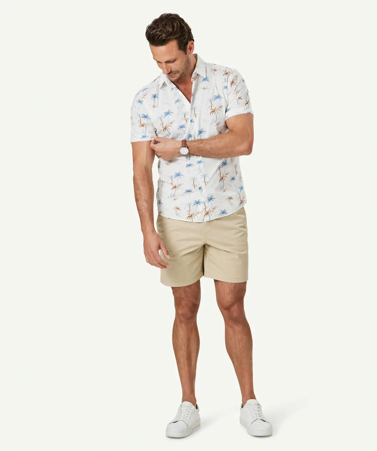 Gazman Tailored Casual Palm Print Short Sleeve Shirt - Ecru 8 Gazman Tailored Casual Palm Print Short Sleeve Shirt - Ecru - Image 6