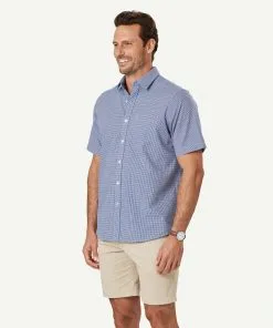 Gazman Easy Care Gingham Short Sleeve Shirt - Navy -Cheap Gazman Store 6 47465