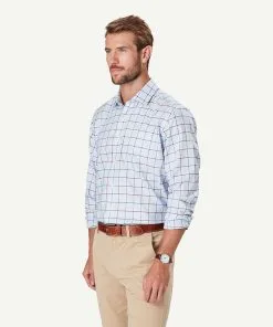 Gazman Non-Iron Twill Check Long Sleeve Shirt - Pale Blue -Cheap Gazman Store 6 48508