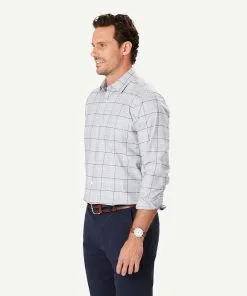 Gazman Easy Care Twill Check Long Sleeve Shirt - Grey Melange -Cheap Gazman Store 6 48513