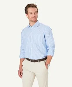 Gazman Non-Iron Twill Stripe Long Sleeve Shirt - Blue -Cheap Gazman Store 6 48523