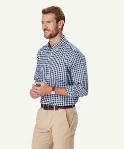 Gazman Easy Care Oxford Check Long Sleeve Shirt - Navy -Cheap Gazman Store 6 48528