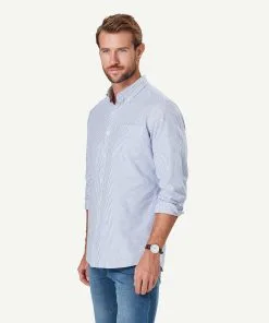 Gazman Tailored Oxford Stripe Long Sleeve Shirt - Blue -Cheap Gazman Store 6 48533