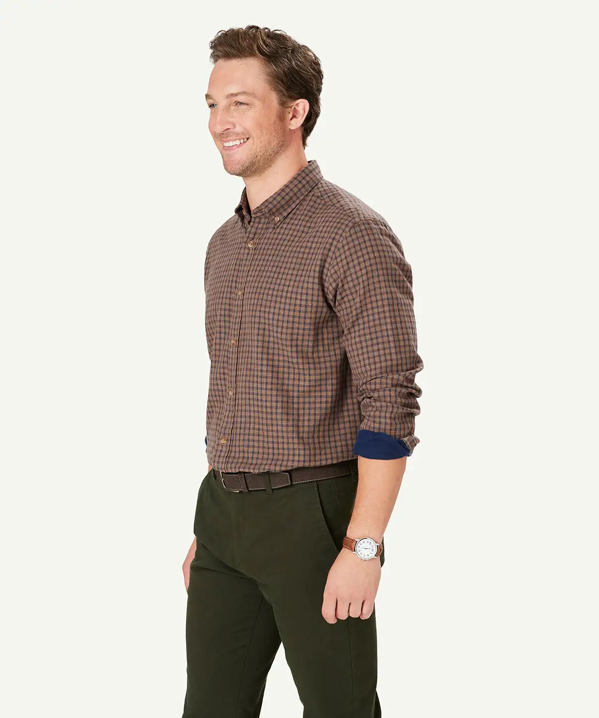 Gazman Casual Double Faced Check Long Sleeve Shirt - Fawn 7 Gazman Casual Double Faced Check Long Sleeve Shirt - Fawn - Image 5