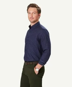 Gazman Easy Care Twill Check Long Sleeve Shirt - Navy -Cheap Gazman Store 6 48598