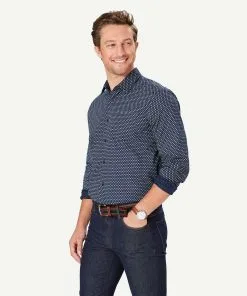 Gazman Casual Floral Print Long Sleeve Shirt - Navy -Cheap Gazman Store 6 48607
