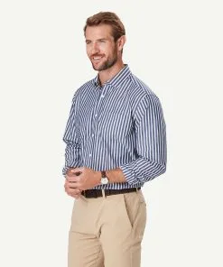 Gazman Easy Care Stripe Long Sleeve Shirt - Navy -Cheap Gazman Store 6 48612