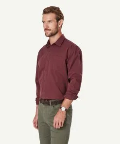 Gazman Authentic Twill Long Sleeve Shirt - Wine -Cheap Gazman Store 6 48642
