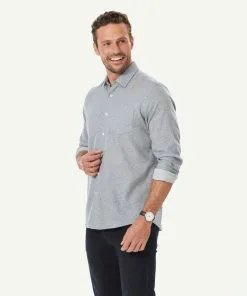 Gazman Brushed Twill Leaf Print Long Sleeve Shirt - Grey -Cheap Gazman Store 6 49907