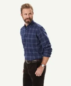 Gazman Easy Care Twill Melange Check Long Sleeve Shirt - Navy Melange -Cheap Gazman Store 6 49912