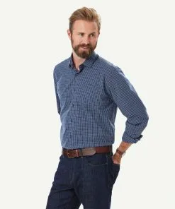 Gazman Easy Care Melange Check Long Sleeve Shirt - Navy Melange -Cheap Gazman Store 6 49922