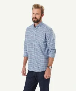 Gazman Easy Care Twill Melange Check Long Sleeve Shirt - Blue Melange -Cheap Gazman Store 6 49927