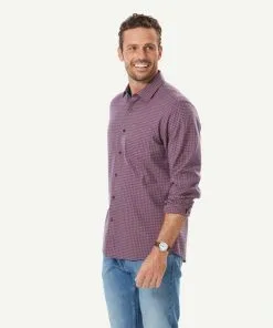 Gazman Brushed Twill Gingham Long Sleeve Shirt - Terracotta -Cheap Gazman Store 6 49979