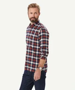 Gazman Brushed Twill Box Check Long Sleeve Shirt - Brick -Cheap Gazman Store 6 50014