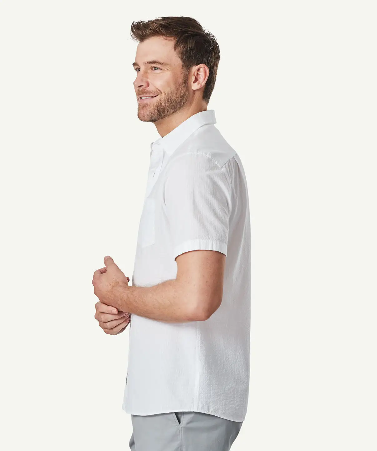 Gazman Casual Textured Linen Blend Plain Shirt - White 7 Gazman Casual Textured Linen Blend Plain Shirt - White - Image 5