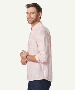 Gazman Linen Bengal Stripe Long Sleeve Shirt - Guava -Cheap Gazman Store 6 295da3f4 a27f 456f 8aa3 602153619f7b