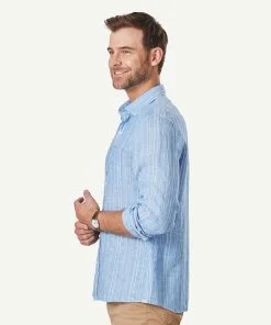 Gazman Tailored Linen Stripe Long Sleeve Shirt - Marine Blue -Cheap Gazman Store 6 bfb47106 78cd 41ab a2eb 4b7c39d4bd9d