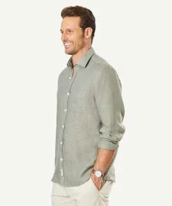 Gazman Linen Plain Long Sleeve Shirt - Khaki -Cheap Gazman Store 6 e56de64d ade7 41ac a6a5 433787a9165c