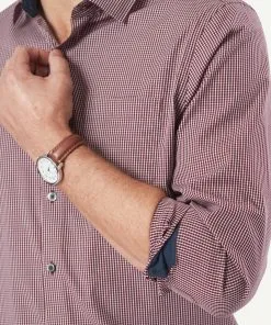 Gazman Easy Care Gingham Long Sleeve Shirt - Wine -Cheap Gazman Store 7 43245