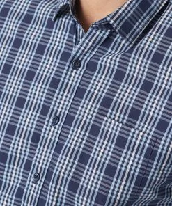 Gazman Tailored Casual Stretch Check Long Sleeve Shirt - Navy -Cheap Gazman Store 8 42842