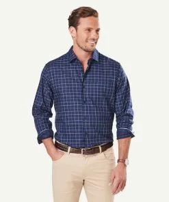 Gazman Easy Care Twill Check Long Sleeve Shirt - Navy -Cheap Gazman Store 8 24703355 3d1f 40bb 9cba 490813d64e11