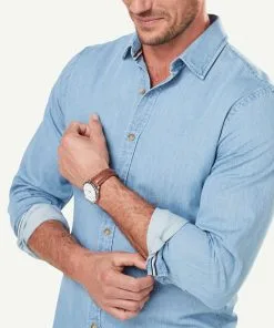 Gazman Tailored Casual Plain Denim Long Sleeve Shirt - Denim -Cheap Gazman Store 8 7cf86a4e 5316 44c0 af73 bb4e53617daf