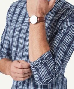 Gazman Tailored Casual Stretch Check Long Sleeve Shirt - Navy -Cheap Gazman Store 9 42843