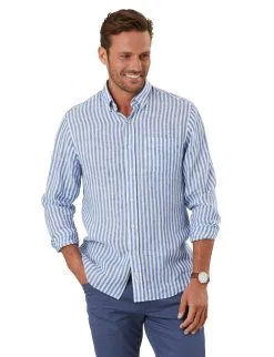 Gazman Pure Linen Bengal Stripe Shirt - Chambray 8 Gazman Pure Linen Bengal Stripe Shirt - Chambray -Cheap Gazman Store LSHS19153 414 WEB 01