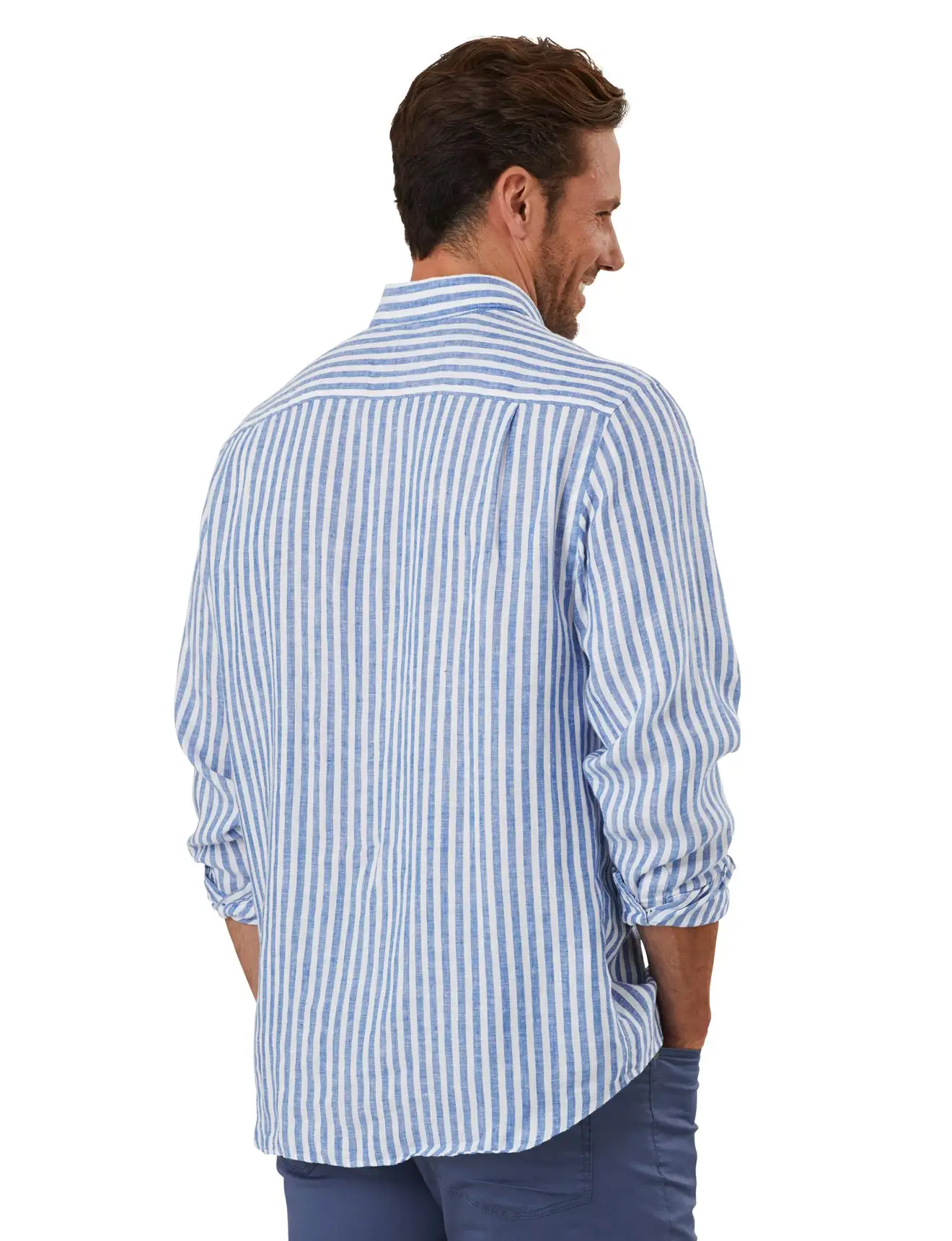 Gazman Pure Linen Bengal Stripe Shirt - Chambray 6 Gazman Pure Linen Bengal Stripe Shirt - Chambray - Image 4