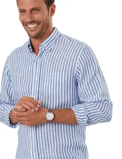 Gazman Pure Linen Bengal Stripe Shirt - Chambray