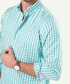 Gazman Wrinkle Free Oxford Check Long Sleeve Shirt - Mint -Cheap Gazman Store LSHS20128 322 WEB 06