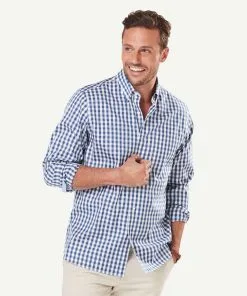 Gazman Wrinkle Free Oxford Check Long Sleeve Shirt - Petrol