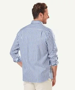 Gazman Wrinkle Free Oxford Check Long Sleeve Shirt - Petrol -Cheap Gazman Store LSHS20128 406 WEB 03