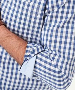 Gazman Wrinkle Free Oxford Check Long Sleeve Shirt - Petrol -Cheap Gazman Store LSHS20128 406 WEB 06