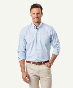 Gazman Easy Care Textured Check Long Sleeve Shirt - Blue