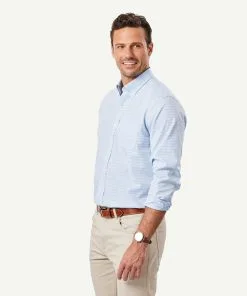 Gazman Easy Care Textured Check Long Sleeve Shirt - Blue -Cheap Gazman Store LSHS22002 400 WEB 05 b65d5542 6059 48c0 a850 dfefb6090808