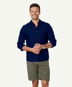 Gazman Tailored Pure French Linen Long Sleeve Shirt - French Navy