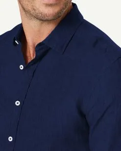 Gazman Tailored Pure French Linen Long Sleeve Shirt - French Navy 8 Gazman Tailored Pure French Linen Long Sleeve Shirt - French Navy -Cheap Gazman Store LSHS22029T 445 WEB 04