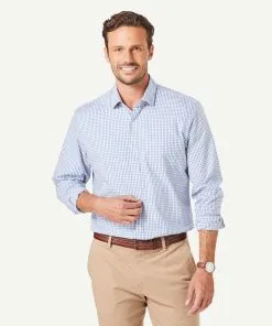 Gazman Tailored Easy Care Check Long Sleeve Shirt - Marine Blue